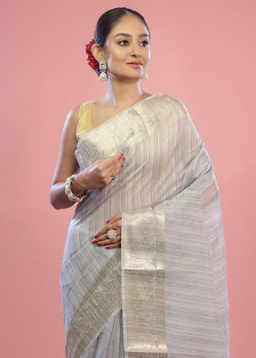 Grey Dupion Silk Saree With Blouse Piece - Indian Silk House Agencies