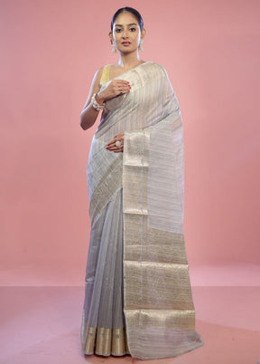 Grey Dupion Silk Saree With Blouse Piece - Indian Silk House Agencies