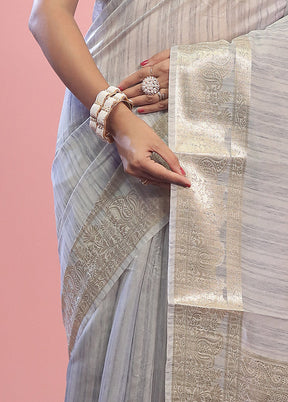 Grey Dupion Silk Saree With Blouse Piece - Indian Silk House Agencies