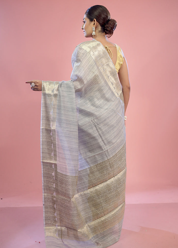 Grey Dupion Silk Saree With Blouse Piece - Indian Silk House Agencies