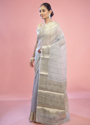 Grey Dupion Silk Saree With Blouse Piece - Indian Silk House Agencies