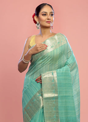 Green Dupion Silk Saree With Blouse Piece - Indian Silk House Agencies