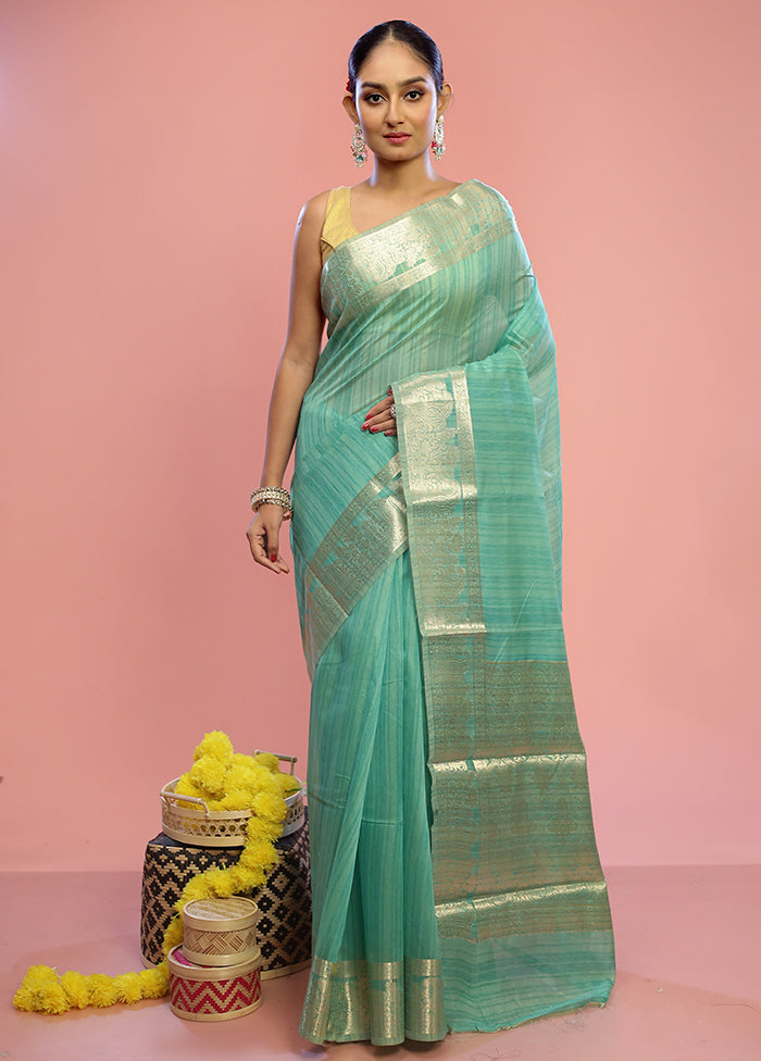 Green Dupion Silk Saree With Blouse Piece - Indian Silk House Agencies