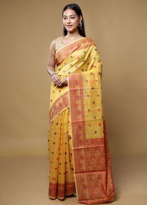 Yellow Kora Silk Saree With Blouse Piece