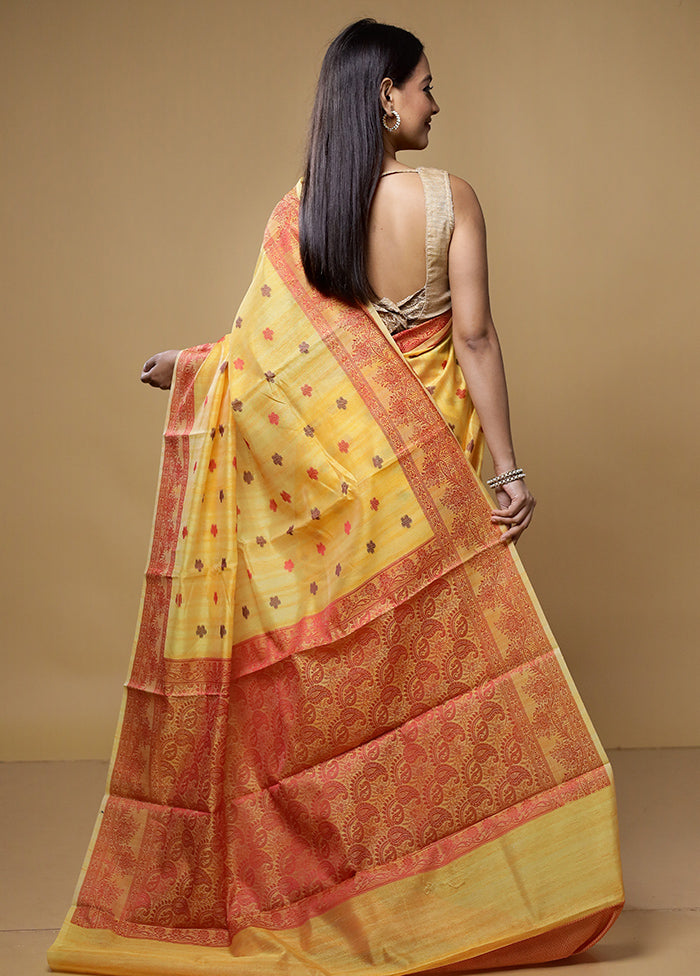 Yellow Kora Silk Saree With Blouse Piece