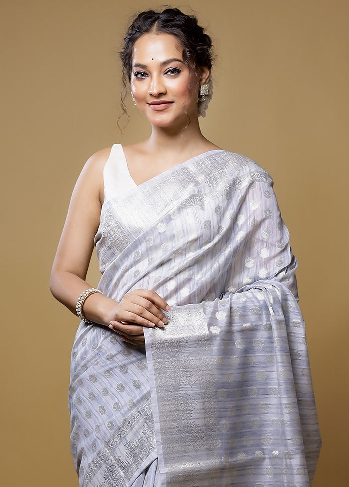 Grey Kora Silk Saree With Blouse Piece