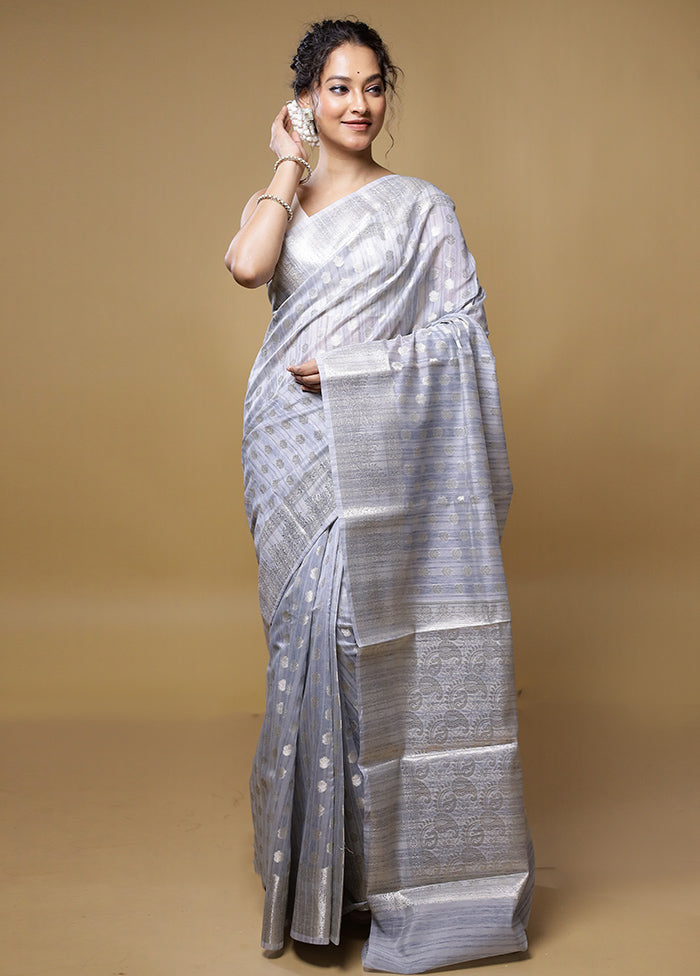 Grey Kora Silk Saree With Blouse Piece