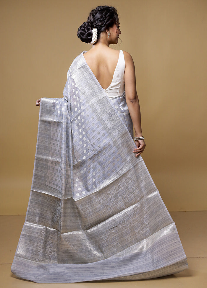 Grey Kora Silk Saree With Blouse Piece