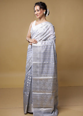 Grey Kora Silk Saree With Blouse Piece