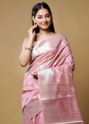 Pink Kora Silk Saree With Blouse Piece