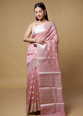 Pink Kora Silk Saree With Blouse Piece