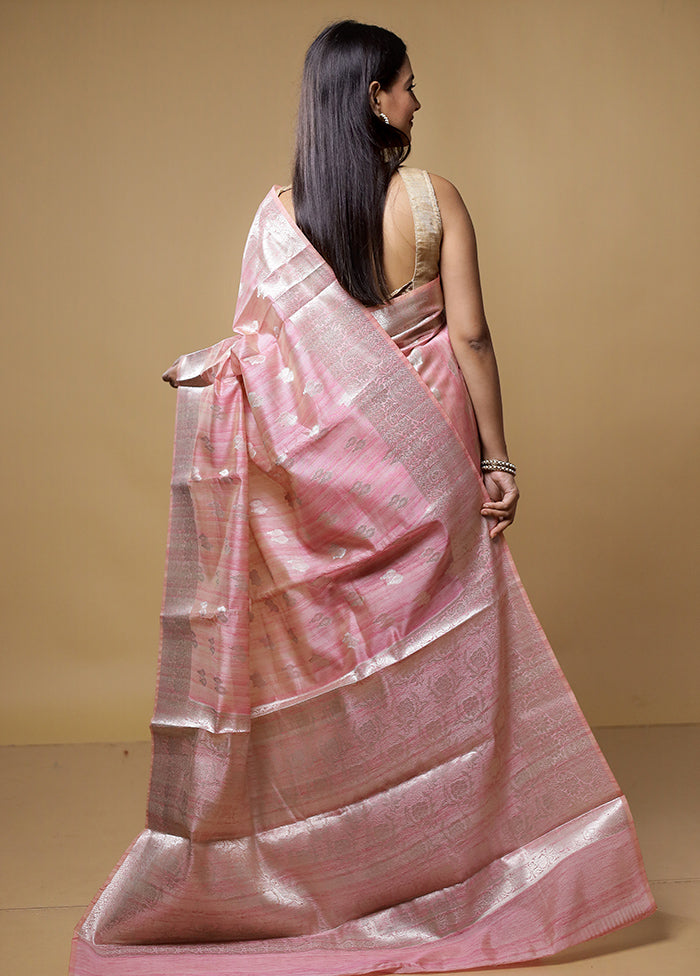 Pink Kora Silk Saree With Blouse Piece