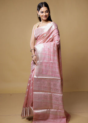 Pink Kora Silk Saree With Blouse Piece