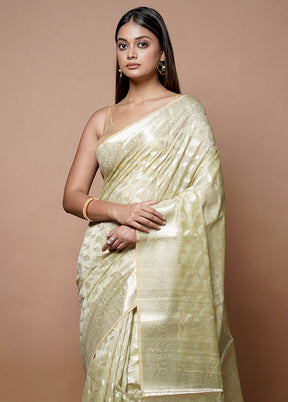 Cream Kora Silk Saree With Blouse Piece