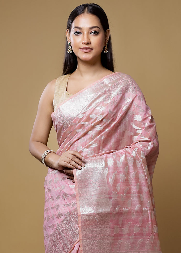 Pink Kora Silk Saree With Blouse Piece