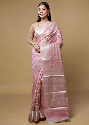 Pink Kora Silk Saree With Blouse Piece