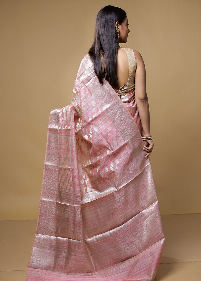 Pink Kora Silk Saree With Blouse Piece