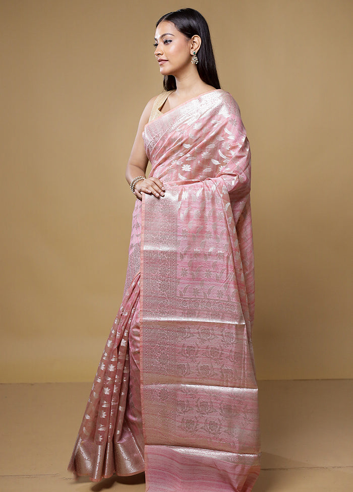 Pink Kora Silk Saree With Blouse Piece