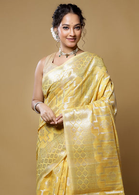 Yellow Kora Silk Saree With Blouse Piece