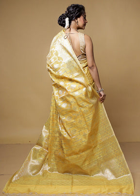 Yellow Kora Silk Saree With Blouse Piece