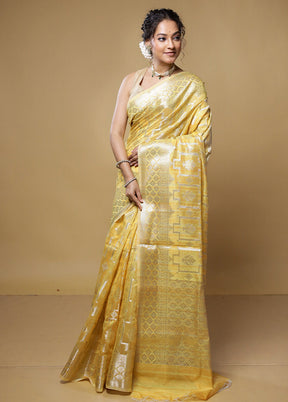 Yellow Kora Silk Saree With Blouse Piece