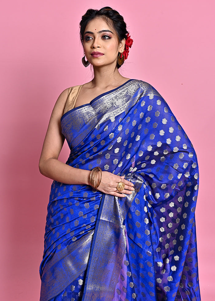 Blue Kora Silk Saree With Blouse Piece - Indian Silk House Agencies