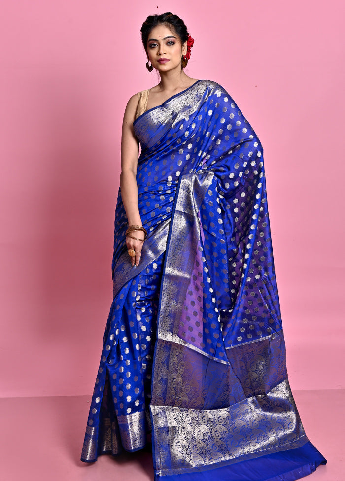 Blue Kora Silk Saree With Blouse Piece - Indian Silk House Agencies