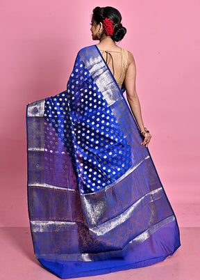 Blue Kora Silk Saree With Blouse Piece - Indian Silk House Agencies