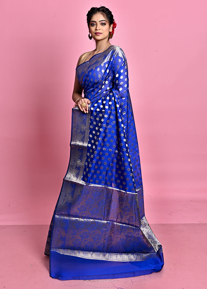 Blue Kora Silk Saree With Blouse Piece - Indian Silk House Agencies