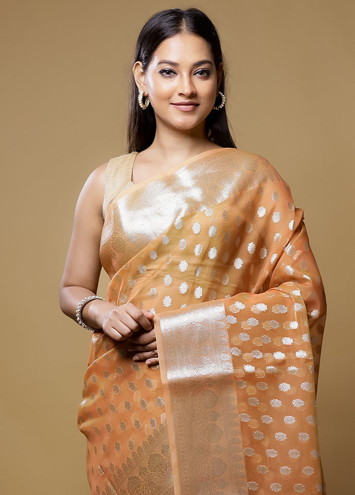 Rust Kora Silk Saree With Blouse Piece