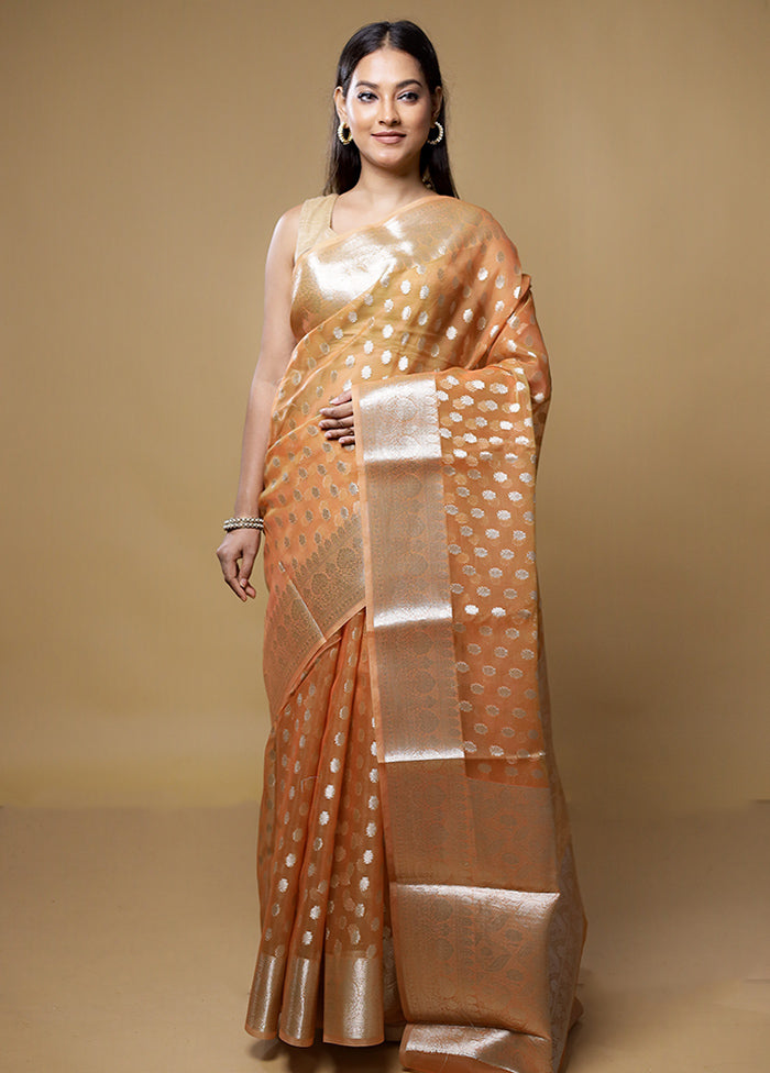 Rust Kora Silk Saree With Blouse Piece