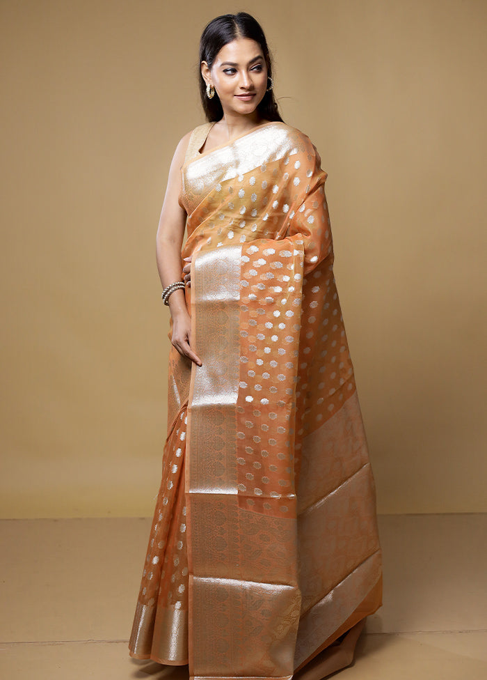 Rust Kora Silk Saree With Blouse Piece