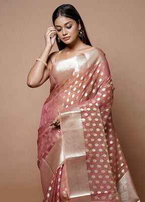 Pink Kora Silk Saree With Blouse Piece