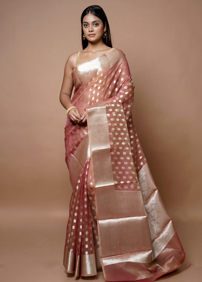 Pink Kora Silk Saree With Blouse Piece