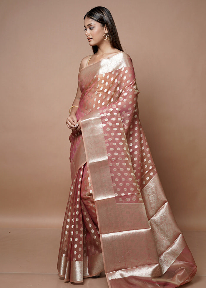 Pink Kora Silk Saree With Blouse Piece