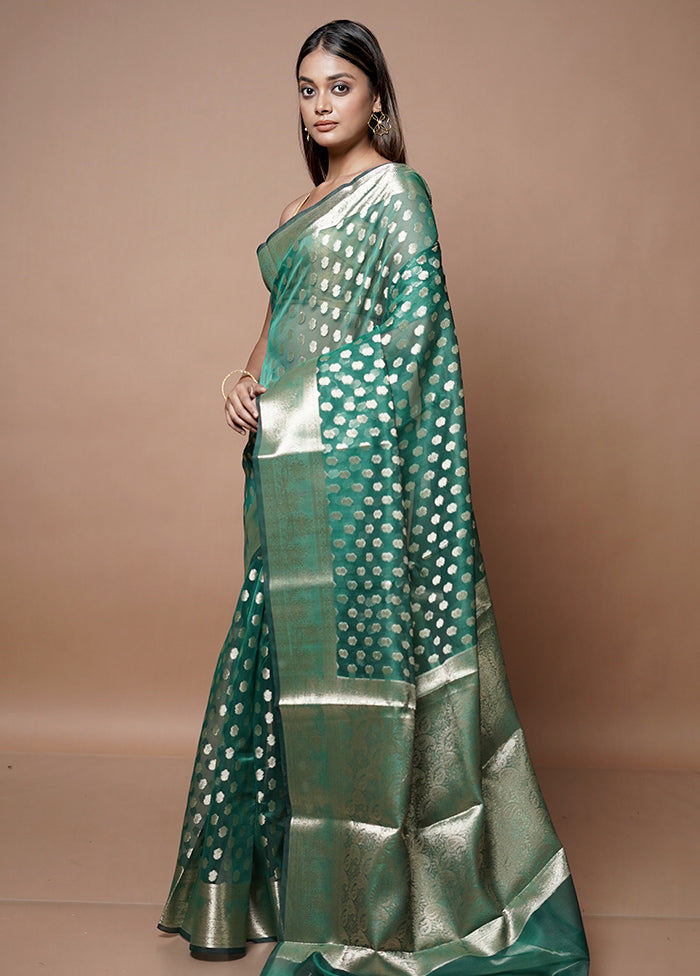 Green Kora Silk Saree With Blouse Piece