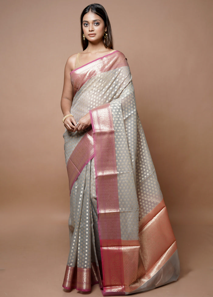 Grey Kora Silk Saree With Blouse Piece