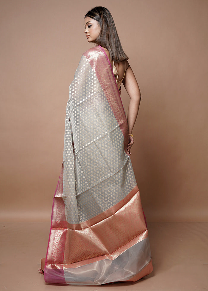 Grey Kora Silk Saree With Blouse Piece