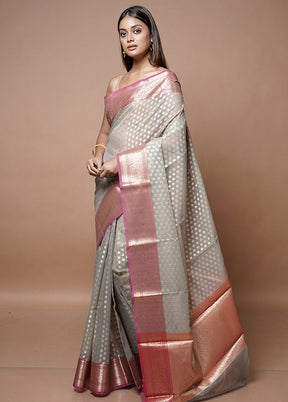 Grey Kora Silk Saree With Blouse Piece