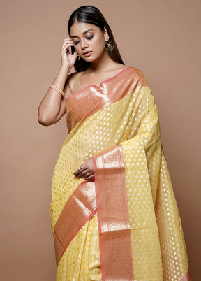 Yellow Kora Silk Saree With Blouse Piece