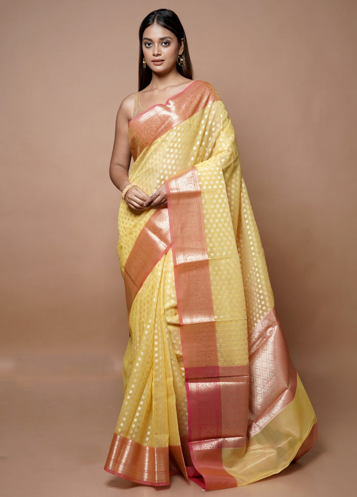 Yellow Kora Silk Saree With Blouse Piece