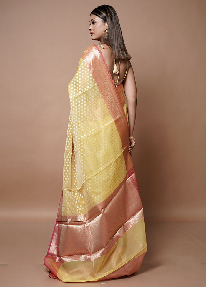 Yellow Kora Silk Saree With Blouse Piece