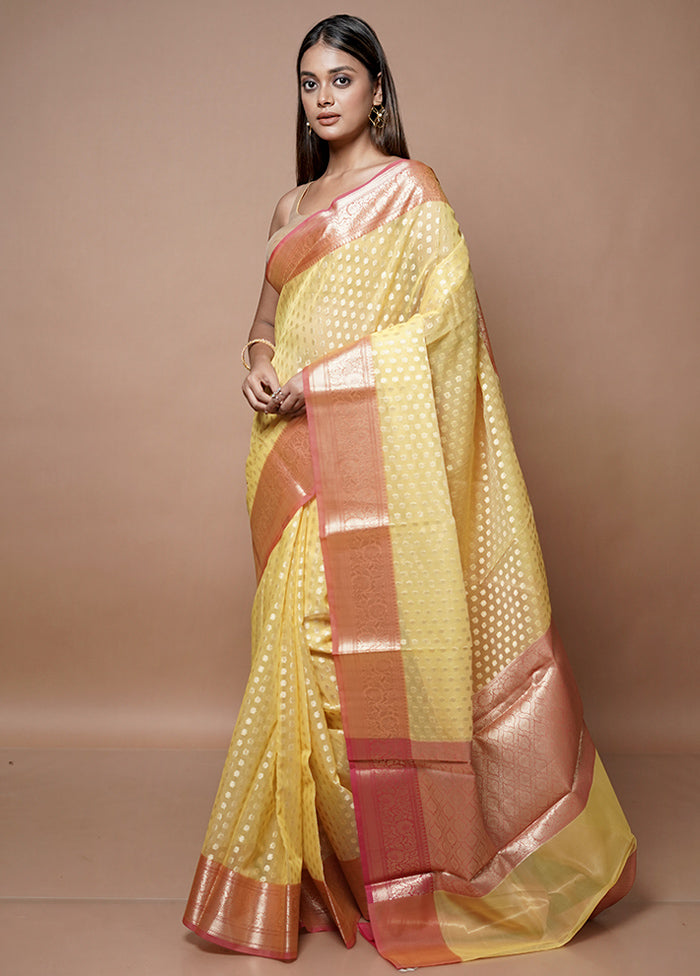 Yellow Kora Silk Saree With Blouse Piece