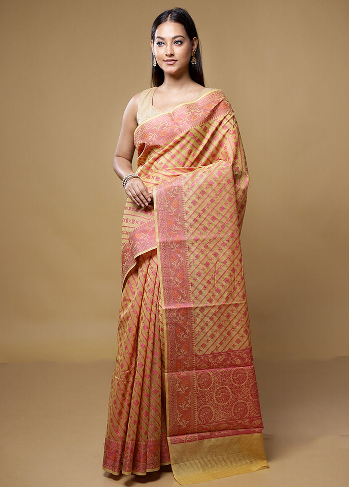 Rust Kora Silk Saree With Blouse Piece