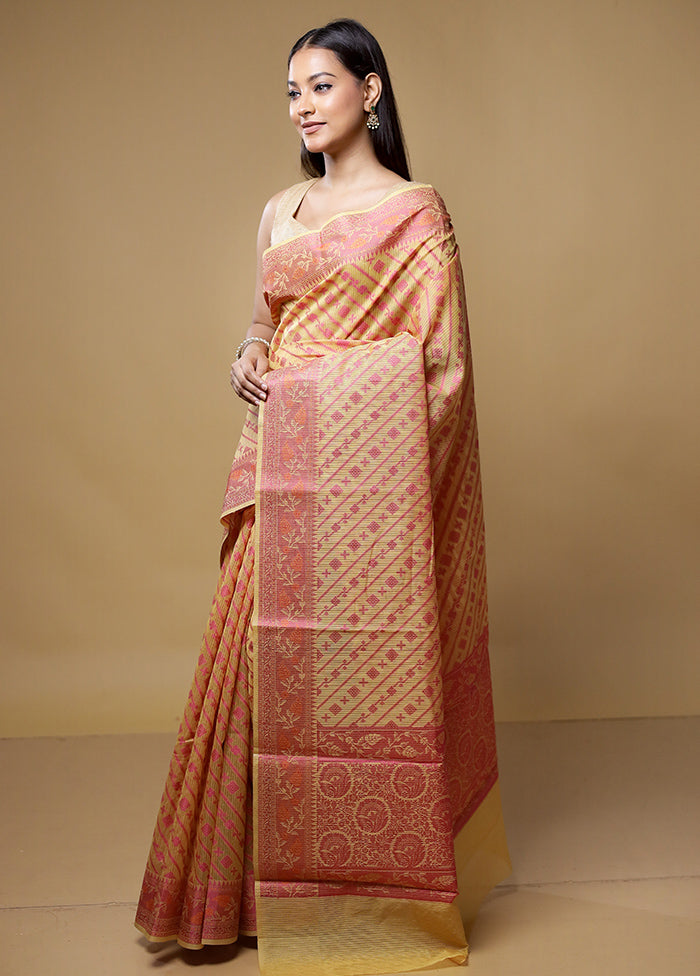 Rust Kora Silk Saree With Blouse Piece