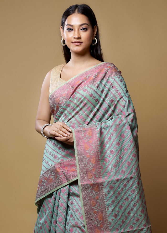 Green Kora Silk Saree With Blouse Piece