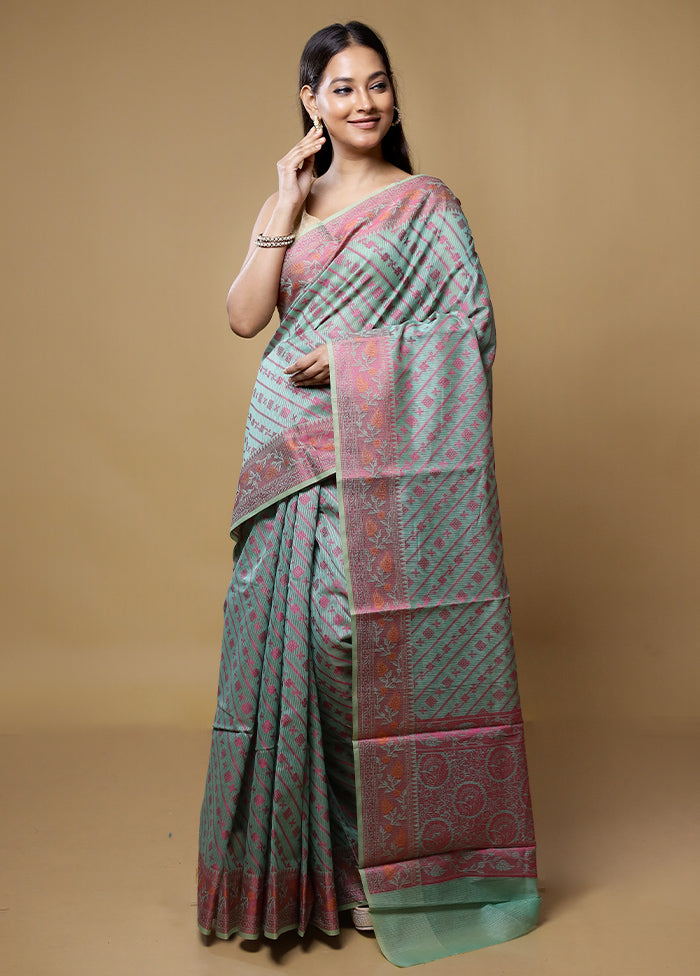 Green Kora Silk Saree With Blouse Piece