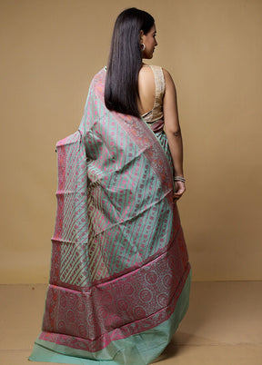 Green Kora Silk Saree With Blouse Piece