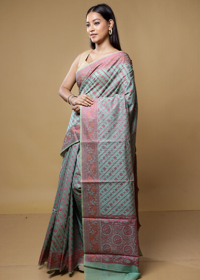 Green Kora Silk Saree With Blouse Piece