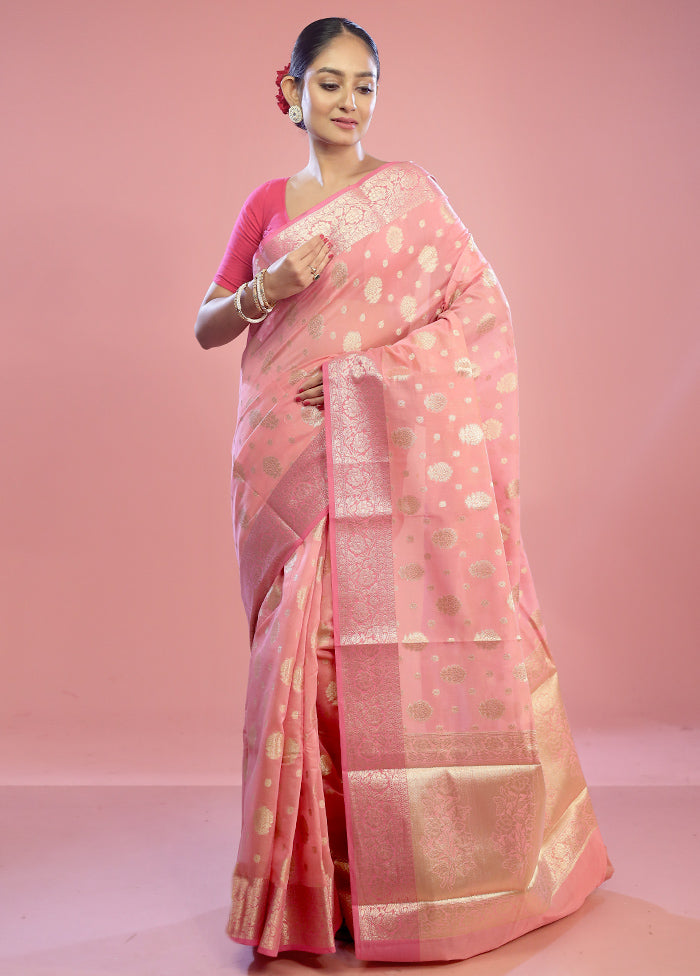 Pink Kora Silk Saree With Blouse Piece - Indian Silk House Agencies